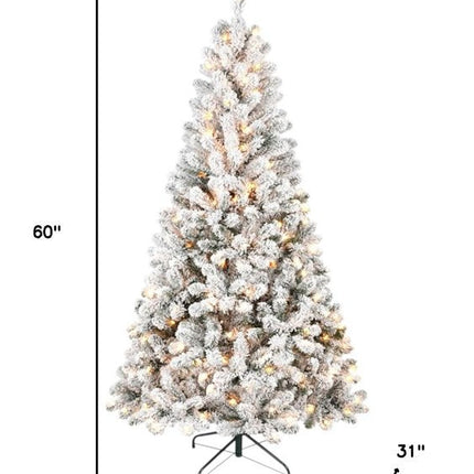 5' Pre Lit Full Flocked Spruce Christmas Tree HomeRoots