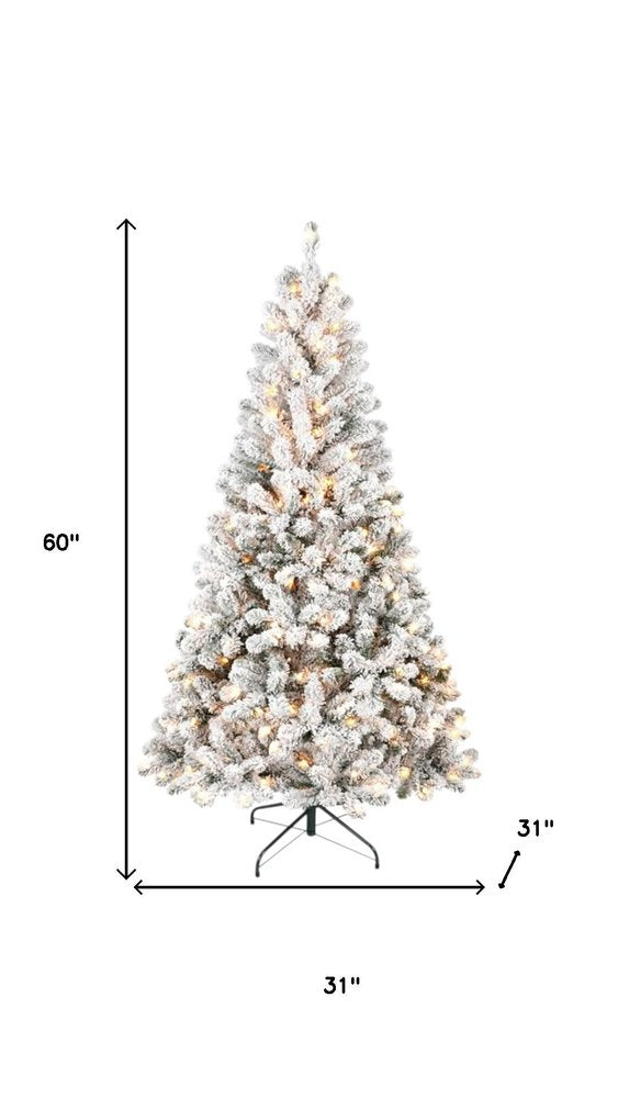 5' Pre Lit Full Flocked Spruce Christmas Tree HomeRoots