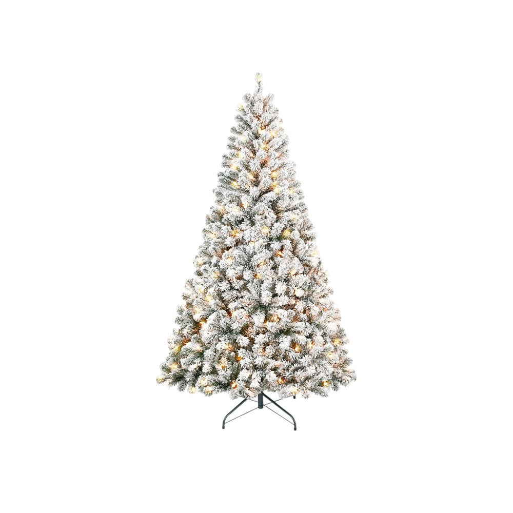 7' Pre Lit Full Flocked Spruce Christmas Tree