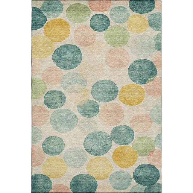 9' X 12' Teal Yellow And Coral Geometric Washable Area Rug With UV Protection