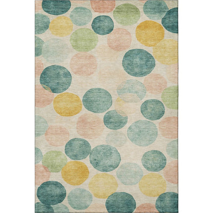 9' X 12' Teal Yellow And Coral Geometric Washable Area Rug With UV Protection HomeRoots