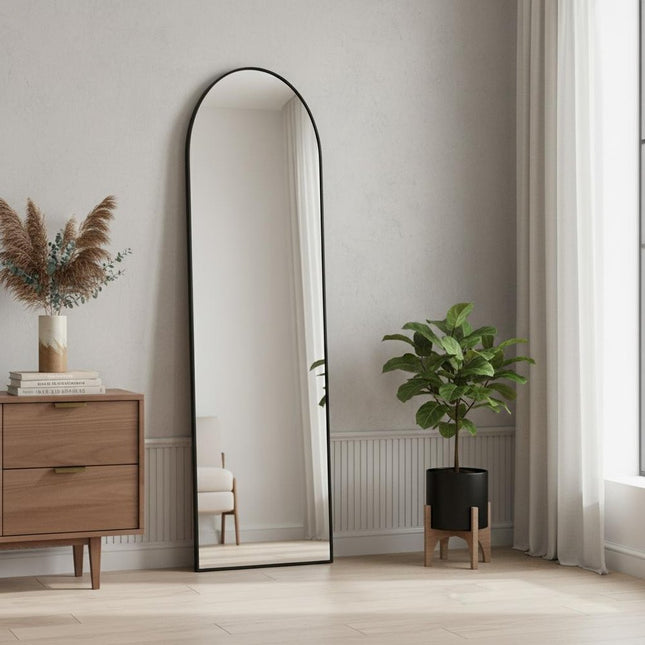 59" Black Aluminum Arch Freestanding Or Wall Mount Framed Full Length Mirror HomeRoots