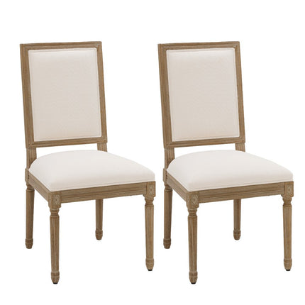 Set of Two Beige and Walnut Linen Dining Side Chairs