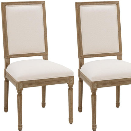 Set of Two Beige and Walnut Linen Dining Side Chairs