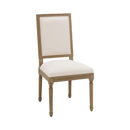 Set of Two Beige and Walnut Linen Dining Side Chairs