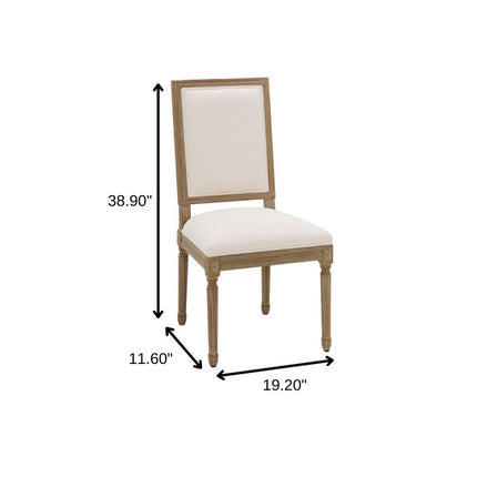 Set of Two Beige and Walnut Linen Dining Side Chairs