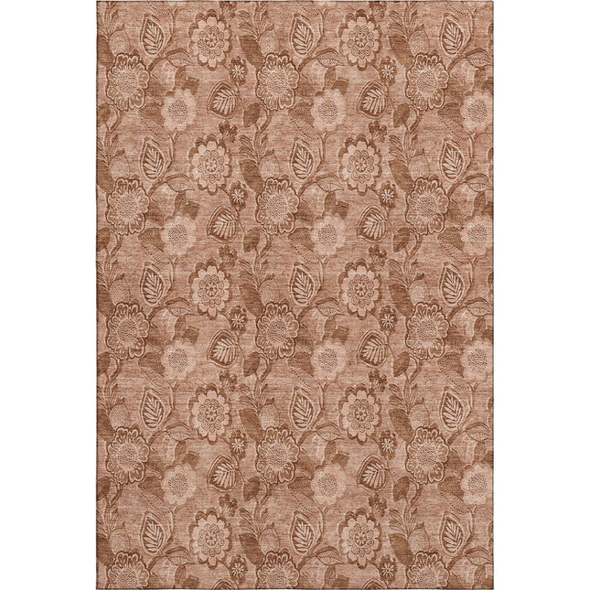 9' X 12' Terra Cotta And Copper Floral Washable Area Rug With UV Protection HomeRoots