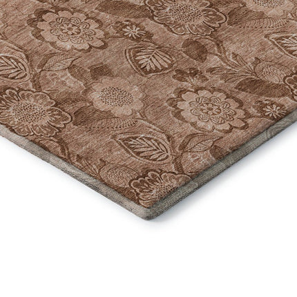 9' X 12' Terra Cotta And Copper Floral Washable Area Rug With UV Protection HomeRoots