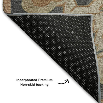 9' X 12' Terra Cotta Charcoal And Beige Floral Medallion Washable Area Rug With UV Protection HomeRoots