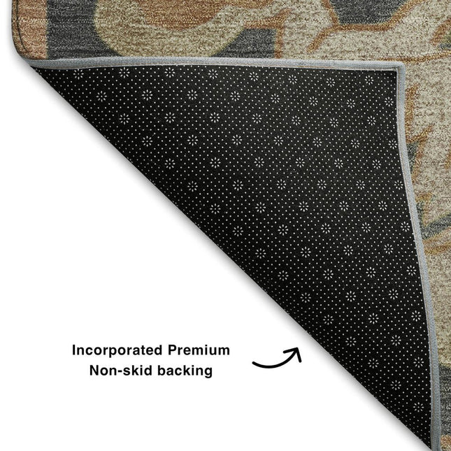 9' X 12' Terra Cotta Charcoal And Beige Floral Medallion Washable Area Rug With UV Protection HomeRoots