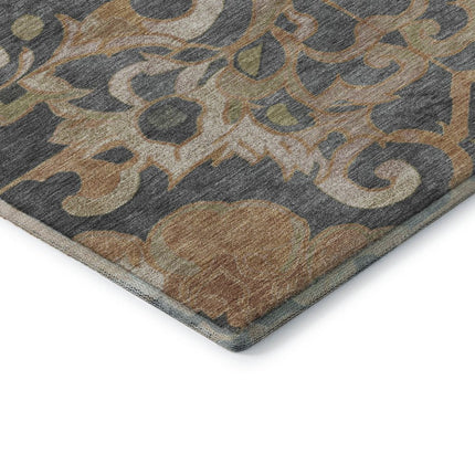 9' X 12' Terra Cotta Charcoal And Beige Floral Medallion Washable Area Rug With UV Protection HomeRoots