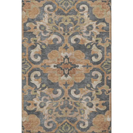 9' X 12' Terra Cotta Charcoal And Beige Floral Medallion Washable Area Rug With UV Protection HomeRoots