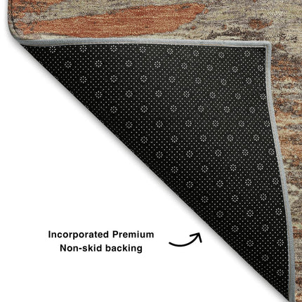 9' X 12' Terra Cotta Beige And Teal Abstract Washable Area Rug With UV Protection HomeRoots