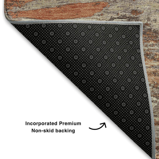9' X 12' Terra Cotta Beige And Teal Abstract Washable Area Rug With UV Protection HomeRoots