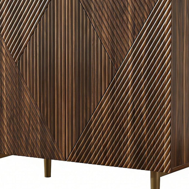 32" Brown Wood Carved Geometric Sideboard With Two Doors HomeRoots