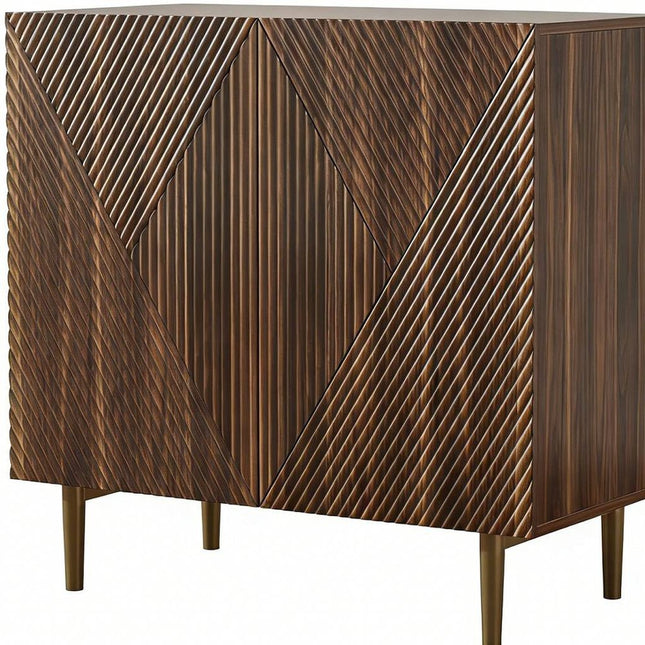32" Brown Wood Carved Geometric Sideboard With Two Doors HomeRoots