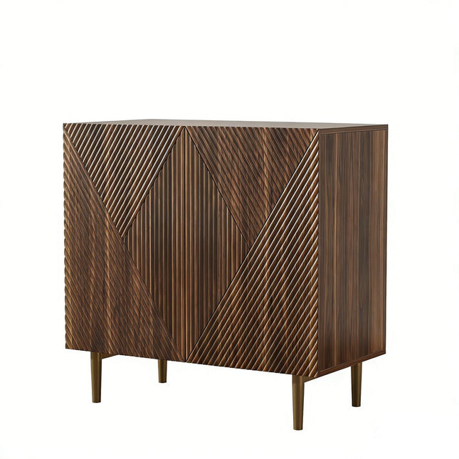 32" Brown Wood Carved Geometric Sideboard With Two Doors HomeRoots