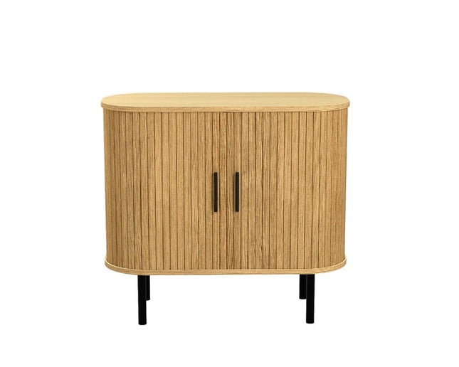 35" Natural Wood Ribbed Texture Sideboard With Two Sliding Doors HomeRoots