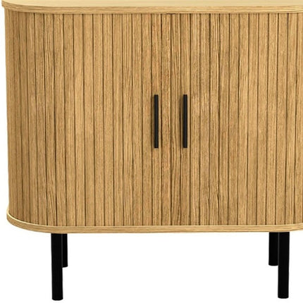 35" Natural Wood Ribbed Texture Sideboard With Two Sliding Doors HomeRoots