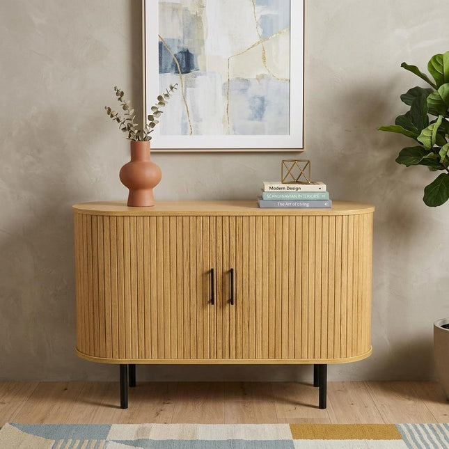 47" Natural Wood Sideboard With Two Sliding Doors HomeRoots