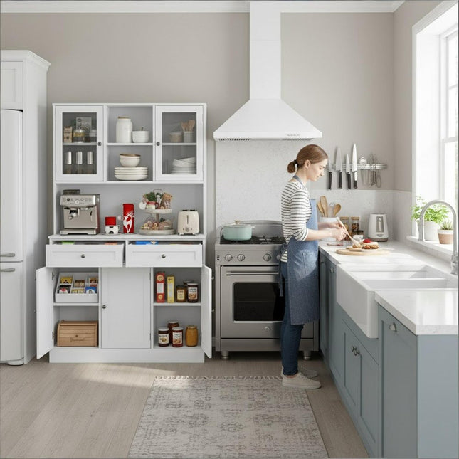 68" White Solid and Manufactured Wood Five Door Two Drawer Pantry Or Storage Closet