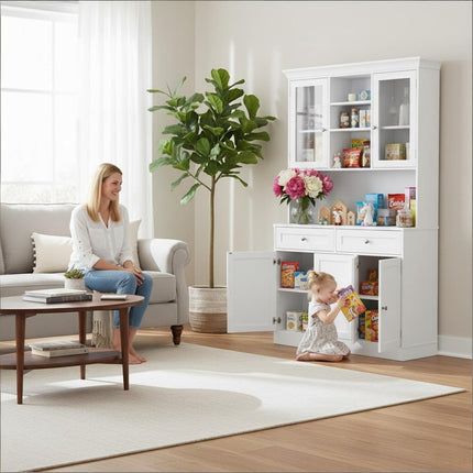 68" White Solid and Manufactured Wood Five Door Two Drawer Pantry Or Storage Closet