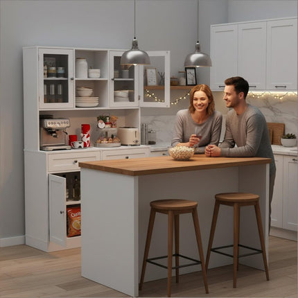 68" White Solid and Manufactured Wood Five Door Two Drawer Pantry Or Storage Closet