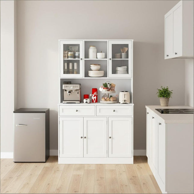 68" White Solid and Manufactured Wood Five Door Two Drawer Pantry Or Storage Closet