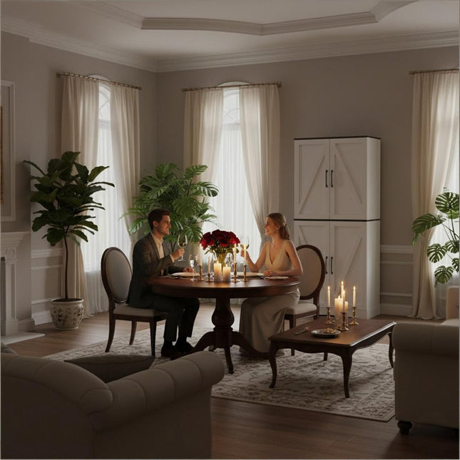 72" White Solid and Manufactured Wood Four Door Pantry Or Storage Closet