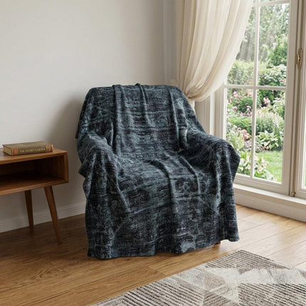 50" X 70" Navy Blue And Gray Damask Polyester Woven Plush Throw Blanket HomeRoots