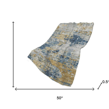 50" X 70" Blue Gold And Ivory Abstract Plush Throw Blanket HomeRoots
