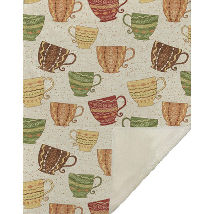 50" X 70" Ivory Orange And Green Teacups Microfiber Plush Throw Blanket HomeRoots