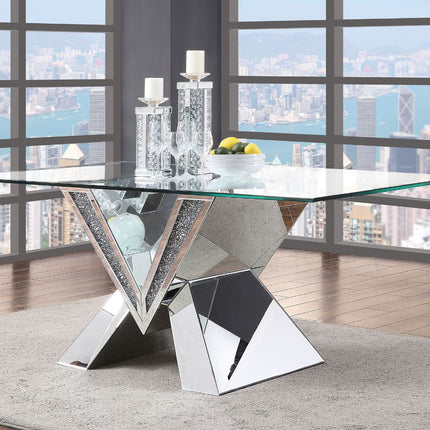 ACME 71280 Noralie Dining Table, Mirrored, Faux Diamonds & Clear Glass (1Set/2Ctn)
