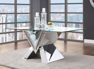 ACME 71280 Noralie Dining Table, Mirrored, Faux Diamonds & Clear Glass (1Set/2Ctn) ACME Furniture