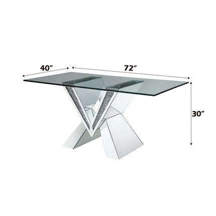 ACME 71280 Noralie Dining Table, Mirrored, Faux Diamonds & Clear Glass (1Set/2Ctn)