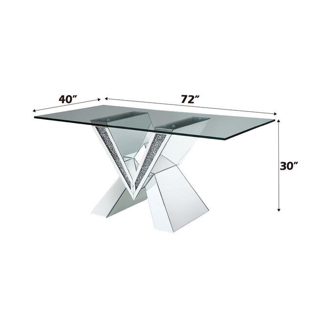 ACME 71280 Noralie Dining Table, Mirrored, Faux Diamonds & Clear Glass (1Set/2Ctn)