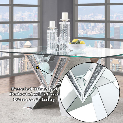 ACME 71280 Noralie Dining Table, Mirrored, Faux Diamonds & Clear Glass (1Set/2Ctn)