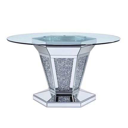 ACME 71285 Noralie Dining Table, Mirrored, Faux Diamonds & Clear Glass (1Set/2Ctn)