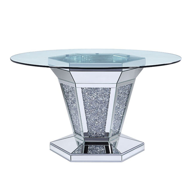 ACME 71285 Noralie Dining Table, Mirrored, Faux Diamonds & Clear Glass (1Set/2Ctn)