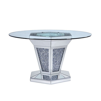 ACME 71285 Noralie Dining Table, Mirrored, Faux Diamonds & Clear Glass (1Set/2Ctn)