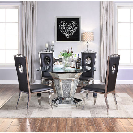 ACME 71285 Noralie Dining Table, Mirrored, Faux Diamonds & Clear Glass (1Set/2Ctn)