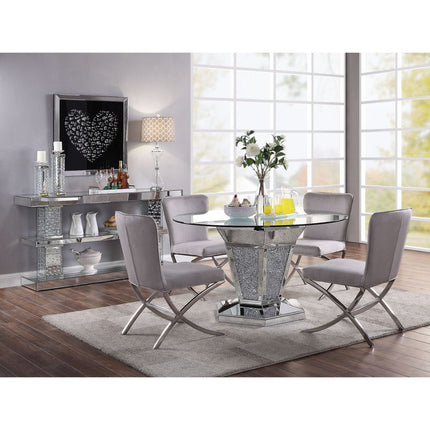 ACME 71285 Noralie Dining Table, Mirrored, Faux Diamonds & Clear Glass (1Set/2Ctn)