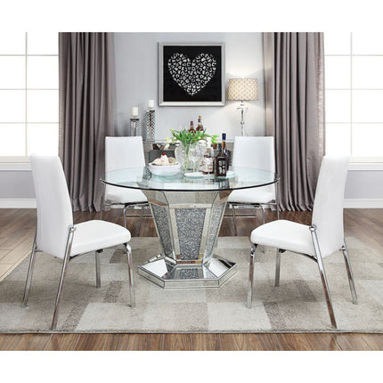 ACME 71285 Noralie Dining Table, Mirrored, Faux Diamonds & Clear Glass (1Set/2Ctn)