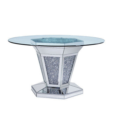 ACME 71285 Noralie Dining Table, Mirrored, Faux Diamonds & Clear Glass (1Set/2Ctn) ACME Furniture