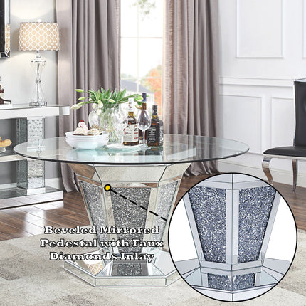 ACME 71285 Noralie Dining Table, Mirrored, Faux Diamonds & Clear Glass (1Set/2Ctn)