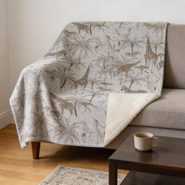 50" X 70" Gray And Taupe Microfiber Animal Print Plush Throw Blanket HomeRoots