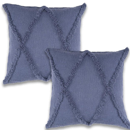 Set of Two 18" Denim Blue And Blue Diamond Cotton Throw Pillow Covers with Tufts And Texture HomeRoots