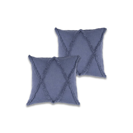 Set of Two 18" Denim Blue And Blue Diamond Cotton Throw Pillow Covers with Tufts And Texture HomeRoots
