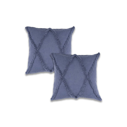 Set of Two 18" Denim Blue And Blue Diamond Cotton Throw Pillow Covers with Tufts And Texture HomeRoots