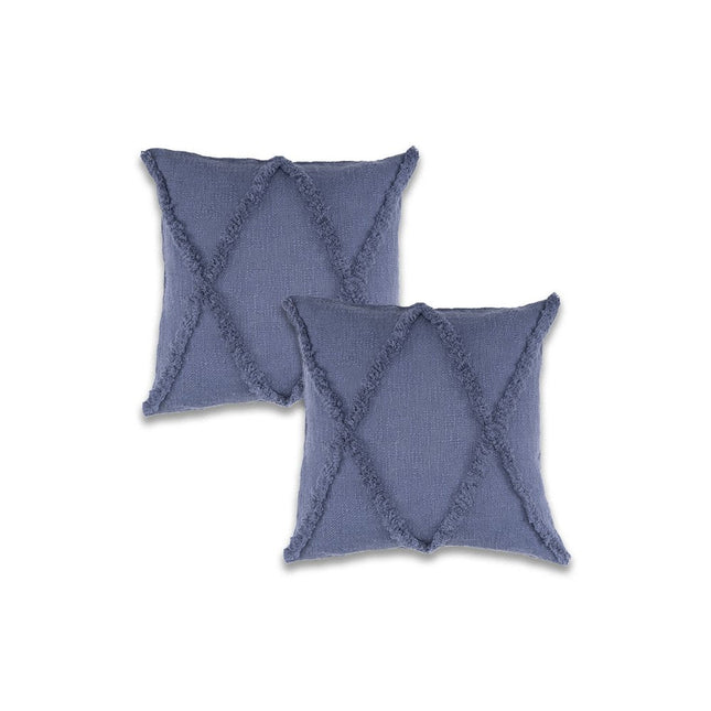 Set of Two 18" Denim Blue And Blue Diamond Cotton Throw Pillow Covers with Tufts And Texture HomeRoots